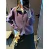 Cardigan Tricot Casual Slimming Mochie Estilo Coreano Cor Blocada Versátil Gola Lapela Zíper Duplo MQ1902