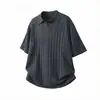 Camiseta Tricotada de Manga Curta com Gola Seagull Estilo Old Money para Homens, Edição de Verão, Camisa Polo Lisa de Alta Qualidade com Textura Canelada