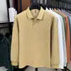 Camiseta masculina de manga longa com barra fenda, algodão mercerizado, novo estilo outono 2026, gola de abas, polo masculino casual