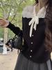 Cárdigan de Punto con Encaje de Azufaifo y Lazo de Ganchillo con Cordones para Mujer, Ropa Interior Elegante de Ajuste Delgado para Otoño e Invierno