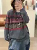 Suéter Pulôver Jacquard Gola Redonda Novo Cruzado Outono/Inverno 2026 Suéter de Malha Grossa Fair Isle de Manga Longa para Mulheres
