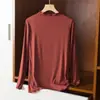Camiseta Básica de Manga Larga de Modal para Mujer, Camiseta Interior de Cuello Alto Mediano, Top Estilo Coreano, Talla Grande, Camisa Fina de Color Sólido para Otoño