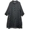 Vestido Camisa Casual Holgado Estampado de Algodón y Lino Nuevo Vintage Primavera/Verano 2026, Top Versátil Artístico de Longitud Media para Mujer
