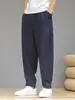 Pantalones de lino chinos de verano para hombre, pierna ancha, estilo harén, talla grande, holgados, retro, finos, transpirables, de algodón y lino, corte slim