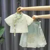 Falda Delgada de Verano Estilo Cara de Caballo para Niñas, Hanfu Mejorado Tradicional Chino para Niños, Conjunto de Traje Tang de Nuevo Estilo Chino de Verano a la Moda para Niñas