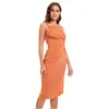 Vestido de punto ajustado con tirantes de hombros descubiertos, plisado, diseño propio europeo y americano, para verano, falda de cadera dividida sexy, en stock