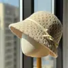 2026 Nuevo Sombrero de Mujer Otoño Tejido con Lazo Sombrero de Pescador Hace que la Cara se Vea Más Pequeña Moda Versátil Sombrero de Cubo