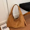 Bolsa Tote de Camurça Estilo Literário Retrô Coreano Feminina Nova Outono/Inverno Grande Capacidade Alta Qualidade Ombro Único Bolsa de Axila