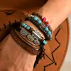 Pulsera Bohemia Retro Europea de Cuero Personalizada de Venta Caliente Pulsera de Cuero Tejido Multicapa Pulsera Retro Apilable para Hombres