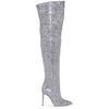 Moda europea y americana pasarela estrellada tacón alto pedrería puntiagudas plisadas botas sobre la rodilla moda comercio exterior talla grande botas de mujer