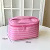 Bolsa de Cosméticos Rayada Rosa, Gran Capacidad, Neceser de Viaje Portátil para Mujeres, con Espejo, para Retoques de Maquillaje, Bolsa Portátil para Guardar Cosméticos