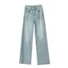 Jeans de Cintura Alta Pierna Ancha Estrecha para Mujer Primavera y Otoño 2025 Nuevo Estilo Doble Línea Lateral Pequeña Adelgazantes Azul Claro Recto