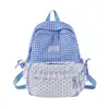Mochila de Estilo Coreano Ins Fresca con Estampado de Cuadros y Lunares con Ribete de Encaje Femenino, Bolsa Escolar Pequeña para Estudiantes de Secundaria y Preparatoria, y Bolsa para Viajes Diarios para Estudiantes Universitarios