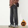 Calça Jeans Masculina Yakang Solta Reta Outono e Inverno Nova com Forro de Lã Espessada Moda Masculina Versátil Casual Perna Larga