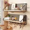 Estante de pared sin taladrar, estantería de madera de pared para mesita de noche de dormitorio, estante de almacenamiento de pared