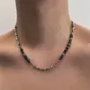 Corrente de Clavícula Irregular de Aço Titânio Pedra Negra Miçangas Costuradas Corrente de Suéter Masculina e Feminina Colar Hip-Hop Colar