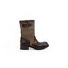 Versión de Piel de Vaca [Serie Etiqueta Negra] Aumento de Altura de 4 cm Tacón Grueso Piel Genuina Bloque de Color Hebilla de Cuero Retro Botas de Media Caña Estilo Western para Mujer