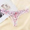 Tanga de malla transparente con estampado floral de encaje europeo y americano de comercio exterior, bragas deportivas transpirables de cintura baja para mujer