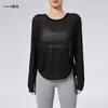 Verão Fina Proteção Solar Nova Blusa Yoga Transparente Look Emagrecedor Barra Elástico Manga Longa Solta Top Camiseta