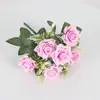 Ramo de rosas artificiales de 6 cabezas flor pequeña caja de flores decorativa estilo europeo arreglo floral decoración flor artificial boda flor de seda flor decorativa