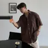 Camisa de Manga Corta Lisa de Color Sólido de Estilo Coreano de Verano, Tendencia Simple, Temperamento Holgado Masculino, Versátil Casual, Camisa con Solapa para Hombre