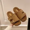 Chinelos Birkenstock de sola grossa para mulheres, 206 outono e inverno, nova versão coreana, versáteis, que aumentam a altura, sola confortável, chinelos slip-on peludos