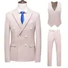 Terno masculino de três peças com abotoamento duplo, traje formal de negócios, traje de noivo para casamento, conjunto de terno para padrinhos de casamento para homens