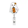 Sostenedor de Insignia de Nombre de Enfermera de Dibujos Animados de Fantasma de Halloween para Bebida, Hebilla Desplegable de Acrílico, Giratorio, Retráctil, Portatarjetas