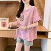 Estilo Perezoso, Camiseta Holgada Graffiti Estilo Occidental para Mujer, Estilo Dulce y Cool, Diseño Tie-Dye con Salpicaduras de Tinta, Reductora de Edad, Aspecto Adelgazante y Top Versátil