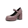 Bico Quadrado Impermeável Plataforma Salto Grosso Tamanho Grande 40-43 Sapatos Femininos Primavera e Outono Flats Brancos Feminino