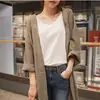 Primavera/Verano 2026 Estilo Coreano Tallas Grandes Holgado Lino Delgado Largo Hasta la Rodilla Media Longitud Algodón Lino Protector Solar Chaqueta Cárdigan para Mujer