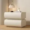 Mesita de noche de uso doméstico, moderna, color blanco crema, con luces, mueble de almacenamiento de mesita de noche de estilo italiano, cuero negro, madera maciza