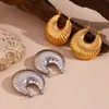 Pendientes Populares de Nicho de Moda Europeos y Americanos Acero Inoxidable Chapado en Oro de 18K Pendientes Huecos Exagerados con Patrón de Cuerno para Mujer