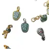 Accesorios de Colgante de Cuentas Espaciadoras Microincrustadas Azul Esmeralda Natural, Cobre Chapado en Oro, Alta Retención de Color, Joyería de Pulsera de Cuentas Hecha a Mano para Bricolaje