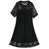 Leche de papaya verano nuevo hechizo moda coreana manga corta temperamento encaje hueco manga corta vestido corto línea A conjunto de dos piezas