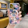Item popular de comércio exterior: Capa Magnética Transparente Floral Azul e Rosa para Apple 18 Pro Max, Capa Dura com Furo Grande para iPhone 14 Pro Max