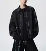 Chaqueta corta de cuero PU estilo patchwork, a la moda, para hombre, colección 2026, estilo streetwear americano, chaqueta de cuero estilo motociclista, corte holgado