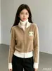Novo Cardigan Coat de Tricô Transfronteiriço com Zíper e Gola Alta Feminino Outono Inverno Solto para Pessoas Baixas