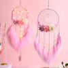Pingente Apanhador de Sonhos Flor do Luar Quarto de Menina Ornamento Suspenso Sino de Vento Criativo Tecido com Pena Fantasia