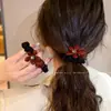 Elástico de Cabelo Estilo Ano Novo para Mulheres, Scrunchie Floral com Strass, Corda de Cabelo, Acessório de Cabelo Vermelho