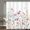 Cortina de Chuveiro Transfronteiriça Padrão Floral Borboleta Dente-de-Leão Impressão Digital Banheiro Vaso Sanitário Cortina Divisória Impermeável e à Prova de Mofo