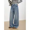 Novedad de Otoño: Jeans de pierna recta ajustada, holgada, de tiro medio-alto, versátiles, adelgazantes, de color contrastante, bordados, lavados, para mujer