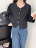 Blazer Corto Elegante de Cuello Redondo y Manga Abullonada para Mujer 2025 Nuevo Top Versátil Estilo Chanel