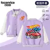 Jaqueta de Baseball HotWheels Racing Estampada para Meninos Cor Nova Listras Coloridas Roupa de Exterior Estilosa para o Campus para Meninos