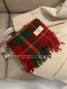 Bufanda Roja a Cuadros de Año Nuevo para Mujer, Engrosada y Cálida para Invierno, Calentador de Cuello Estilo Coreano Vintage, Chal de Regalo de Navidad para Estudiante Tendencia