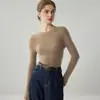 Suéter 100% cachemira pura para mujer, cuello redondo, jersey otoño/invierno, manga larga, tejido ajustado, capa base suave y cómoda
