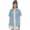 Nuevo Top Casual de Moda Estilo Coreano de Alta Gama Holgado Amigable con la Piel Delgado de Mezclilla Manga Corta en Colores Oscuros/Claros