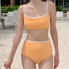 Bikini Sexi de Tres Puntos a Cuadros Retro, Pura Pasión, Ligeramente Perfumado, Bikini de Cintura Alta con Corte, Traje de Baño para Mujer