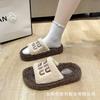 Marca de moda Ropa de abrigo Zapatos con suela gruesa de pelo para mujer 2024 Nuevas llegadas Letra Felpa corta artificial Pantuflas de felpa para usar en casa en Otoño e Invierno