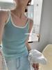 Novo estilo coreano All-match Camisole sutiã sem uso Exterior Wear Pure Slim Square Neck Thread Contraste Cor Listrado Camisole